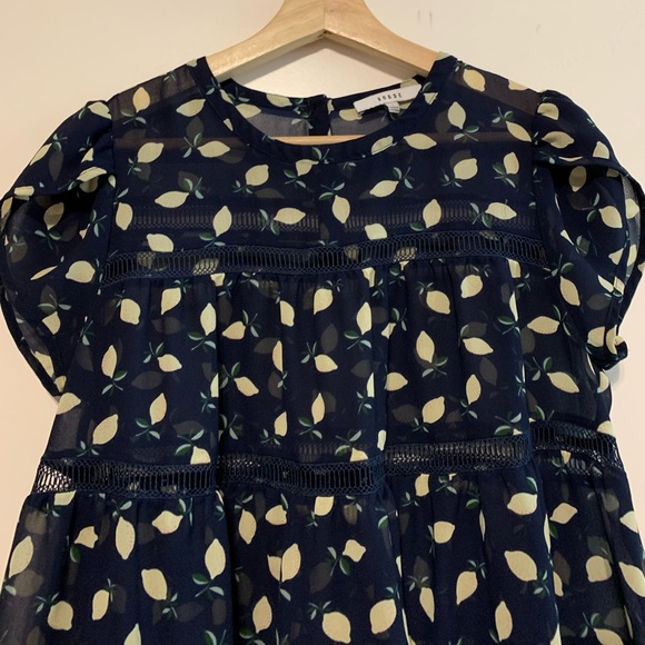 Ro & De Navy Lemon Print Swing Blouse Size S - Picture 2 of 8